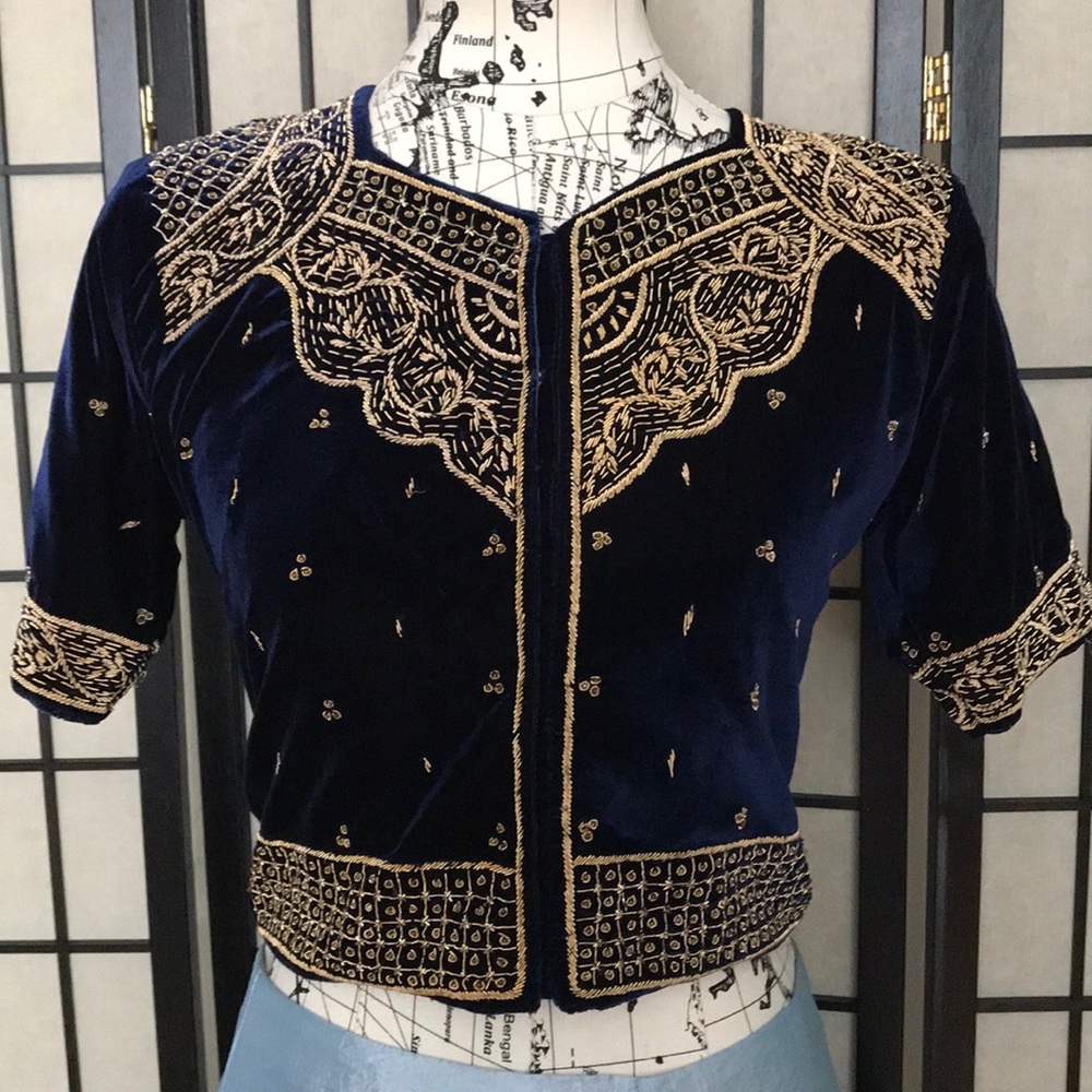KERA Velvet Medieval vest Jacket corset bolero embroidery costume formal top M